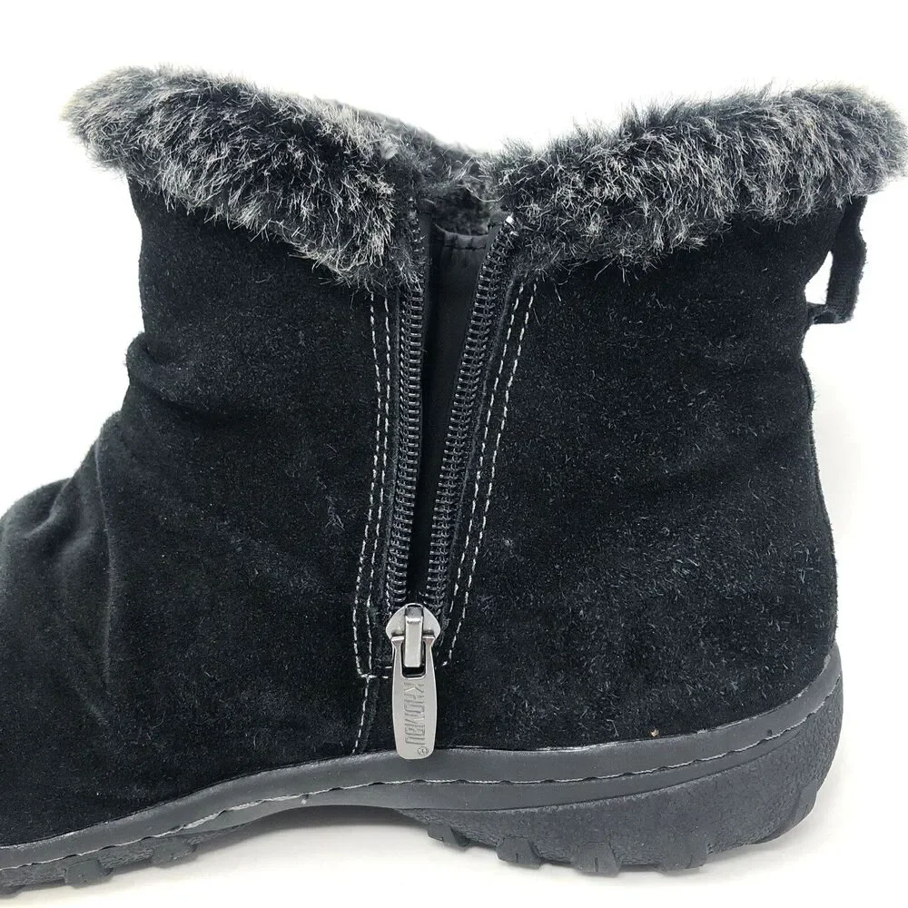Khombu Bonnie Suede All Weather Ankle Boots Womens 10 Black Faux Fur Shearling